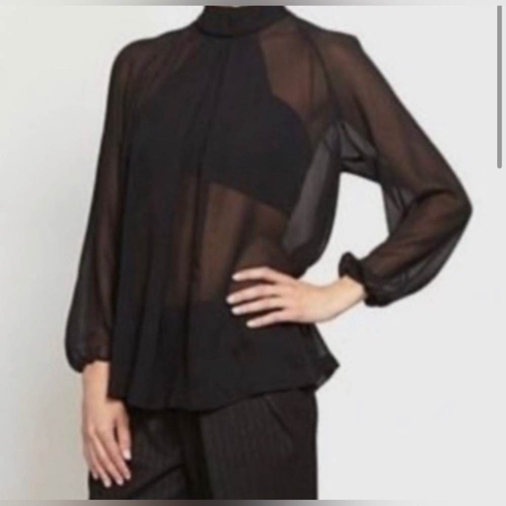 Robert Rodriguez Illusion Open Back Black Blouse Sz L